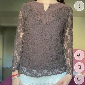 brown lace long sleeve top with flower detailing